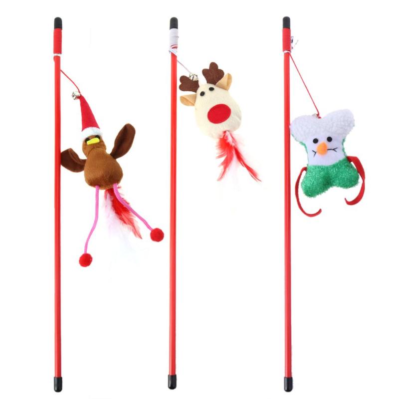 Cartoon Cat Teaser Feathers Wood Rod Bell Pets Playing Teasing Toys Gifts D3 - ebowsos
