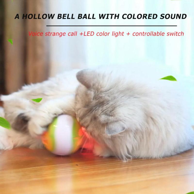 Cat Catnip Bell Balls Colorful Sound Electric Funny Pet Interactive Cat Ball Toys For Kitten w/ 3 LED Sounds Music Electric Ball - ebowsos