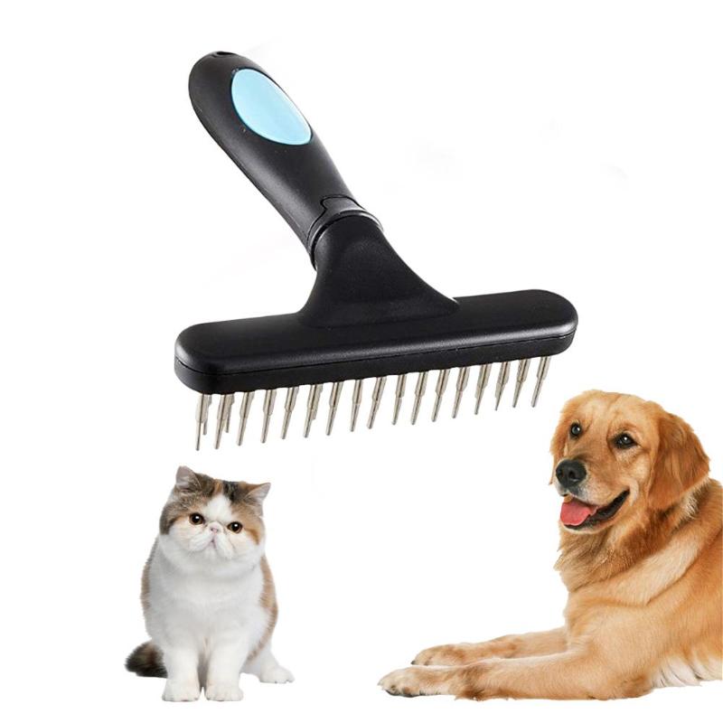 Cat Dog Brushes Double Row Stainless Steel Pins Dogs Rake Deshedding Demating Brush Comb for Furry Animals Dropshipping - ebowsos