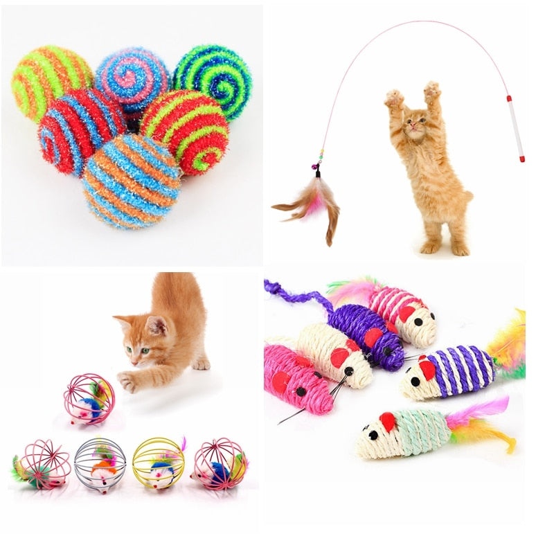 Cat Interactive Toy Stick Feather Wand With Small Bell Mouse Cage Toys Plastic Artificial Colorful Cat Teaser Toy Pet Supplies-ebowsos