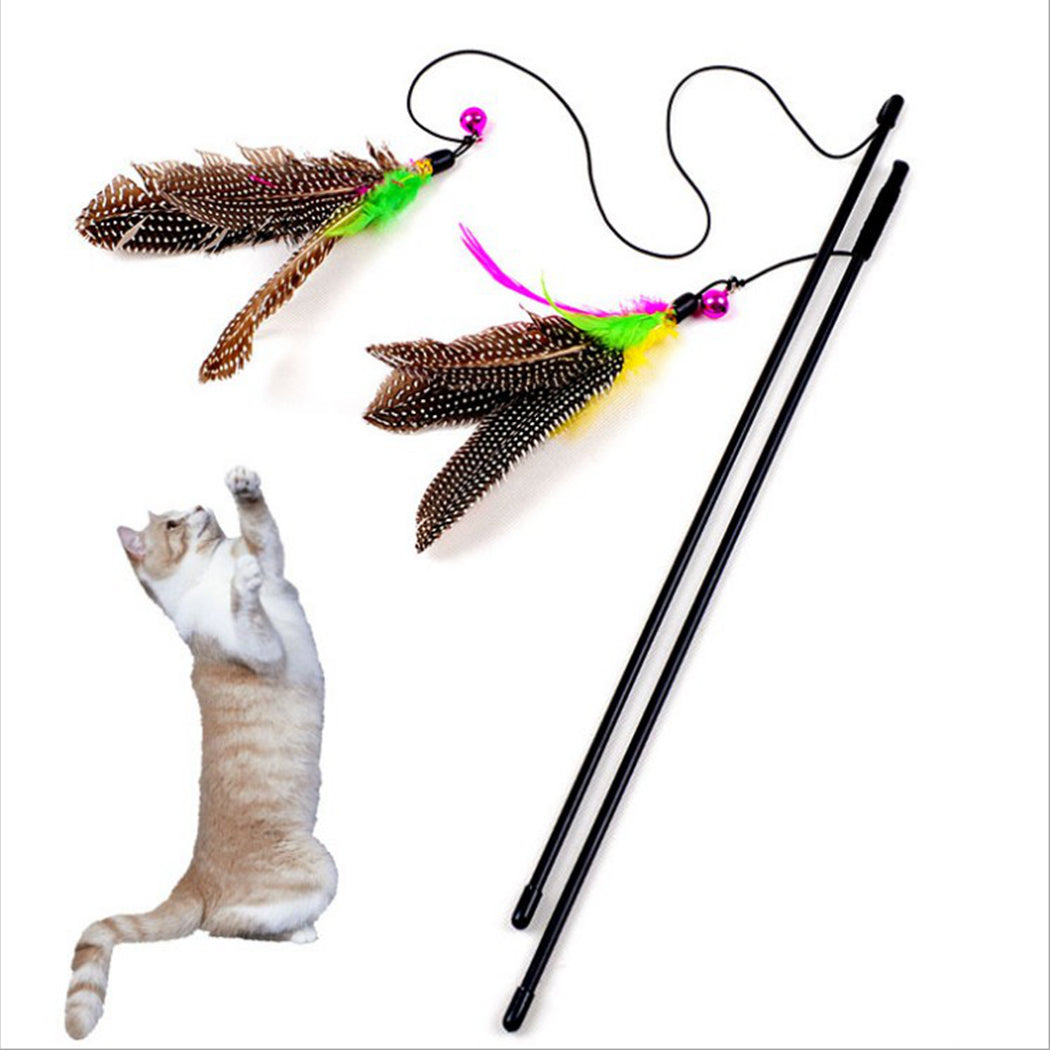 Cat Interactive Toy Stick Feather Wand With Small Bell Mouse Cage Toys Plastic Artificial Colorful Cat Teaser Toy Pet Supplies-ebowsos