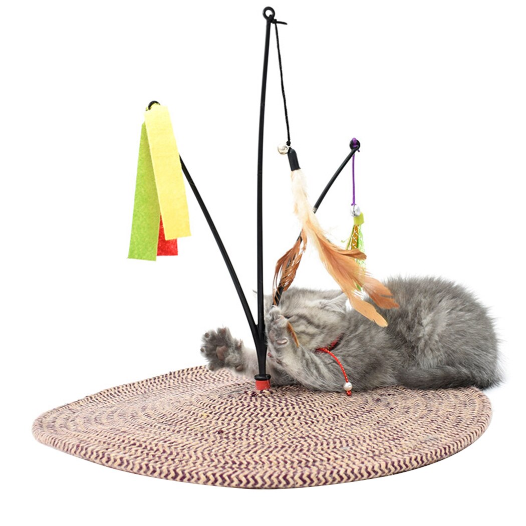Cat Scratch Board Cotton Rope Felt Chicken Feather Creative Cat Toy Swing Tree Cat Scratch Pad Pet Interactive Training Supplies-ebowsos