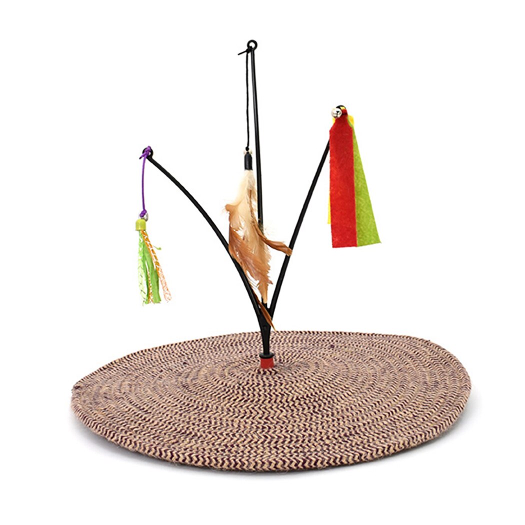 Cat Scratch Board Cotton Rope Felt Chicken Feather Creative Cat Toy Swing Tree Cat Scratch Pad Pet Interactive Training Supplies-ebowsos