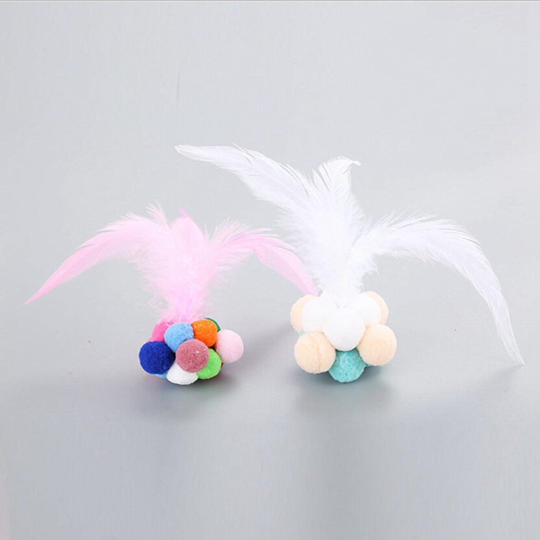 Cat Scratching Feather Toys Cats Toy Roll Ball Bell Sound Colorful Balls Toy For Kitten Interactive Pet Funny Training Toy-ebowsos
