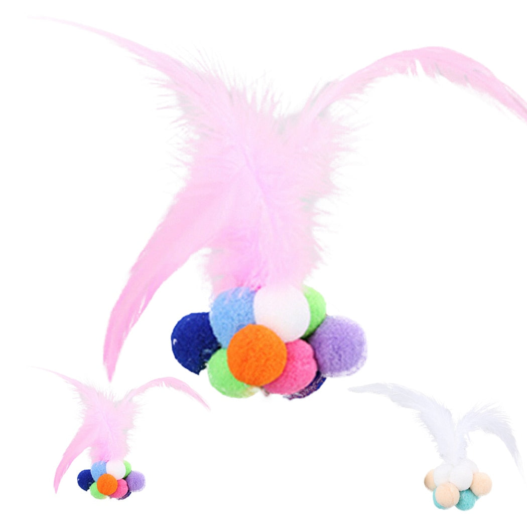 Cat Scratching Feather Toys Cats Toy Roll Ball Bell Sound Colorful Balls Toy For Kitten Interactive Pet Funny Training Toy-ebowsos