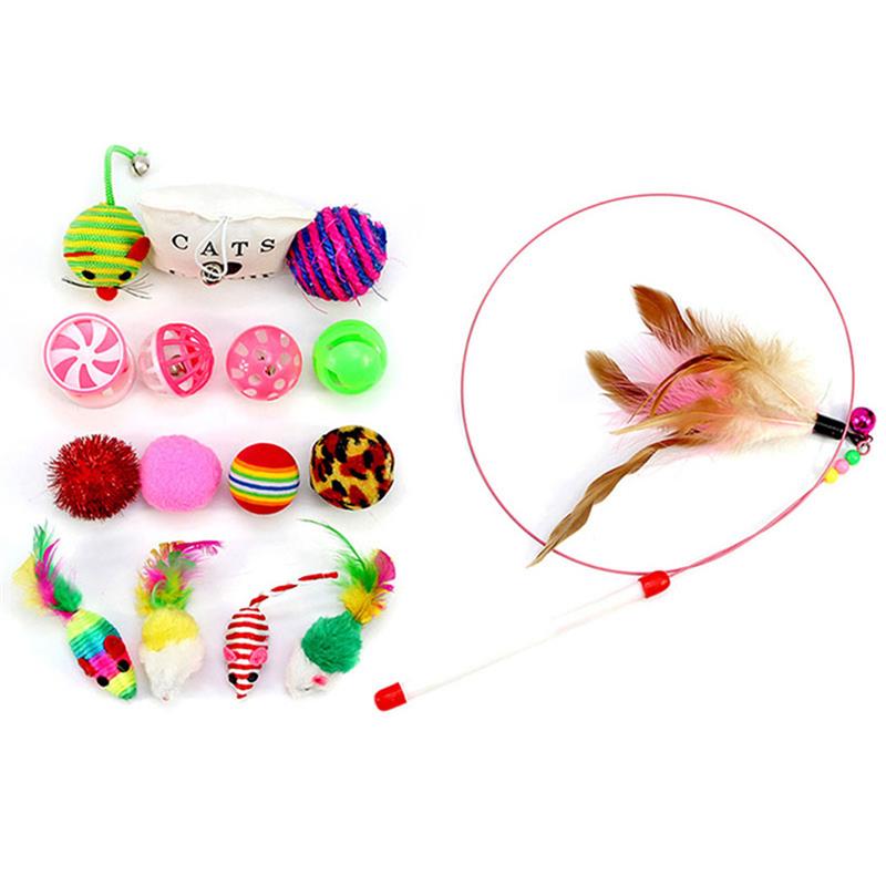 Cat Toy Set Including Teaser Wand Sisal Ball Mouse Cat Playing Toys Pet Chewing Toys Cat Toys 16Pcs-ebowsos