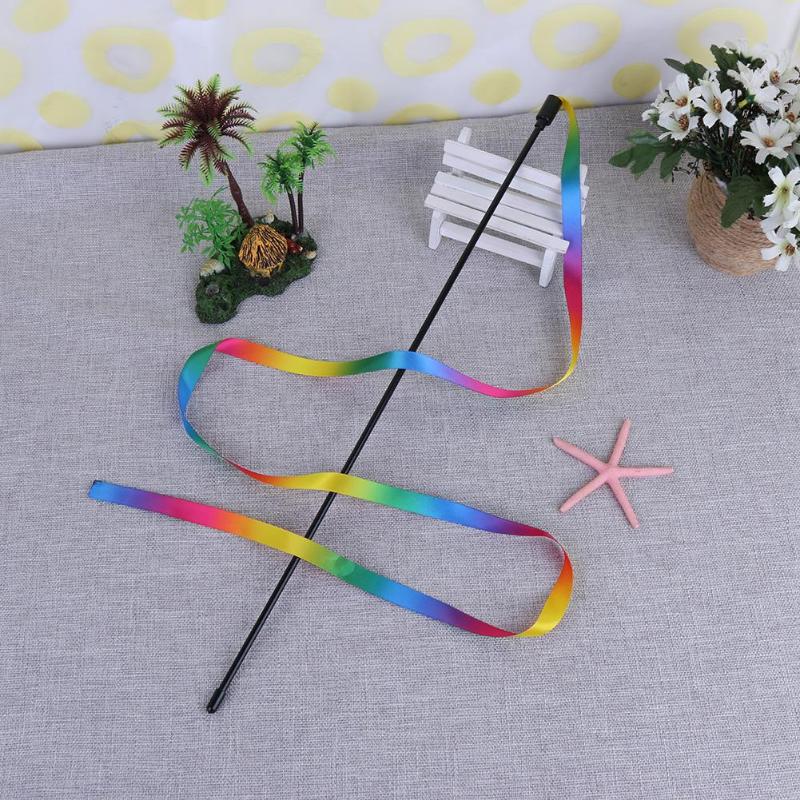 Cat Toys Rainbow Cloth Ribbon Tease Cats Rod Pets Kitten Interactive Scratching Toys Cat Teaser Playing Training Pet Supplies - ebowsos