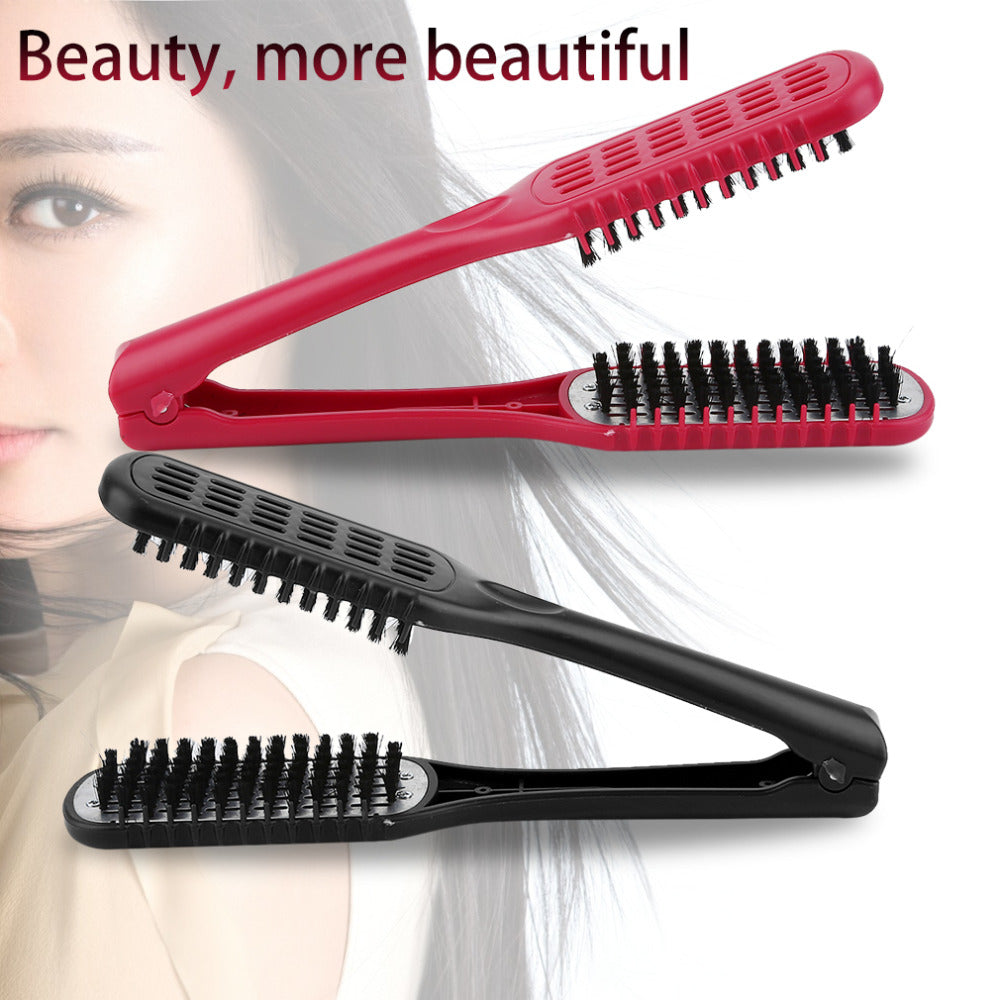 Ceramic Straightening Comb Double Sided Brush Clamp Hair Hairdressing Natural Fibres Bristle Hair Comb Hairstylig Tool - ebowsos