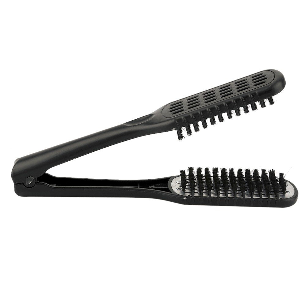 Ceramic Straightening Comb Double Sided Hair Brush Clamp Hairdressing Natural Fibres Bristle Hair Comb Hairstylig Tool - ebowsos
