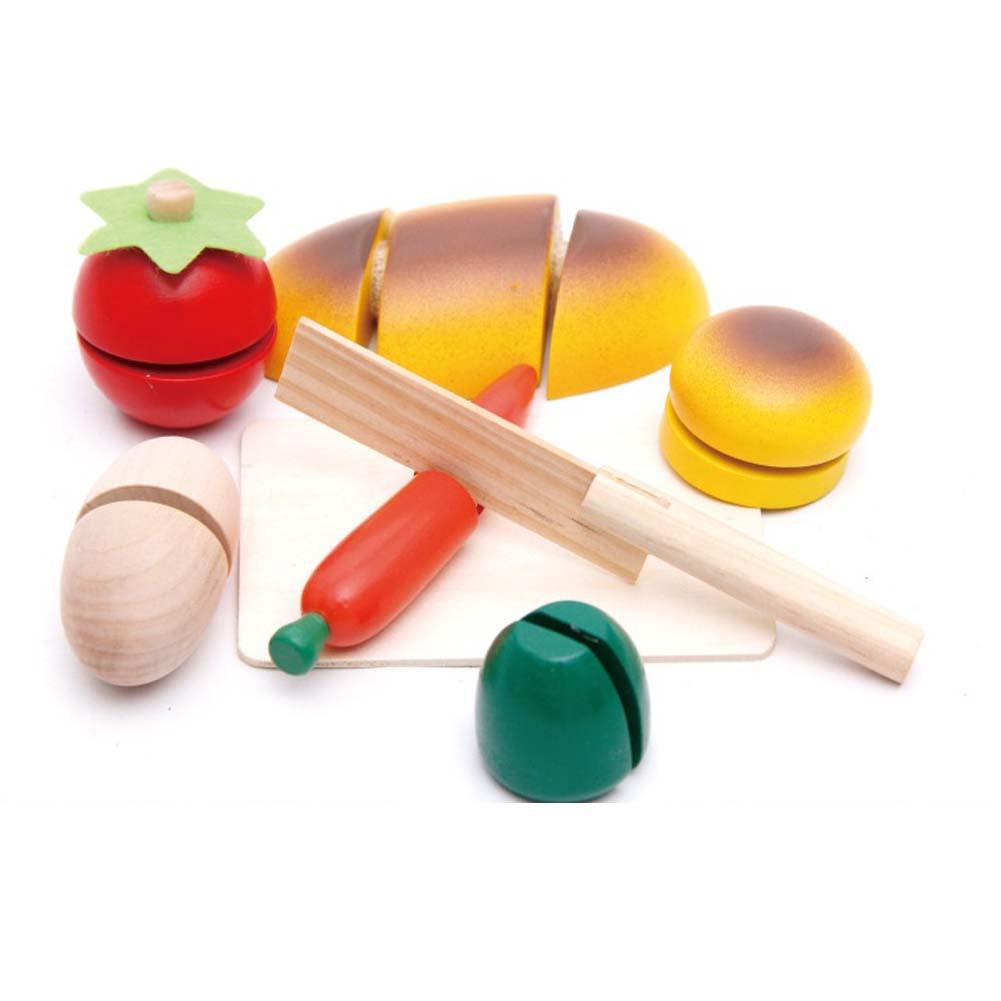 Child Pretend Role Play Kitchen Fruits Vegetables Food Toy Wooden Cutting Set-ebowsos