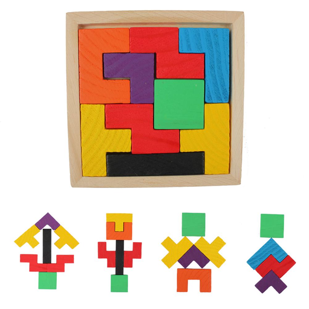 Children Brain Traning Wooden Sorting Nesting Jigsaw Toys 3D Puzzle Tangram Tetris Geometric Shape Game Learning Toys For Kids-ebowsos