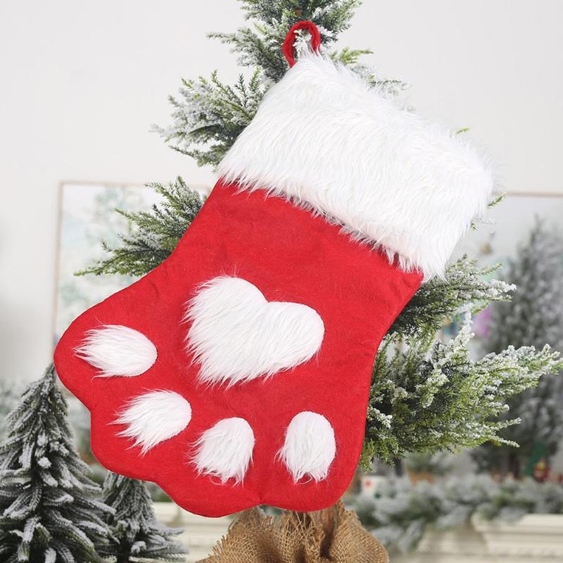 Children Paw Print Shape Candy Gift Bag Apple Bags Nonwovens Drawing Rope Control Beautiful Fashion Merry Christmas Supplies - ebowsos