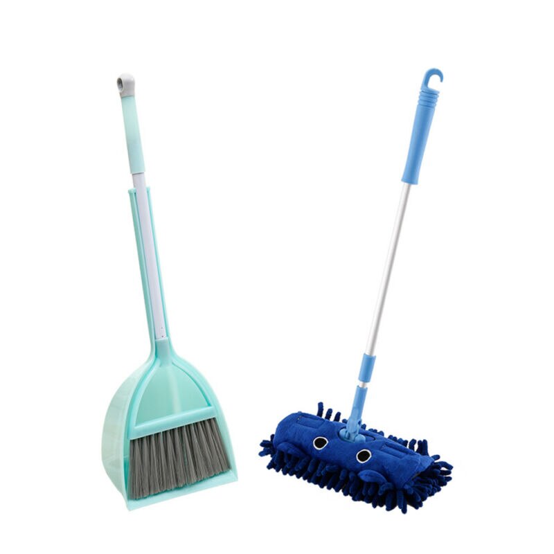 Children's Cleaning Kitchen Broom Toy Pretend Play Set Mop Handbroom Dustpan Child Cosplay Besom Toys-ebowsos