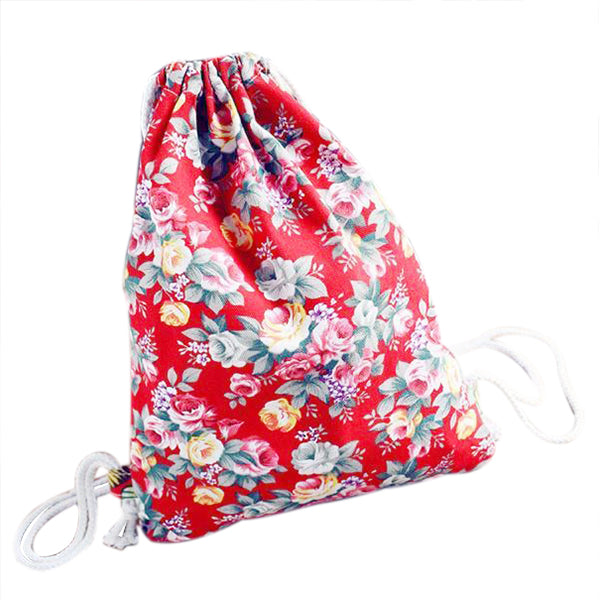 Chinese Womens Floral Canvas Backpack Fashion School bags Drawstring Backpack Bags - ebowsos