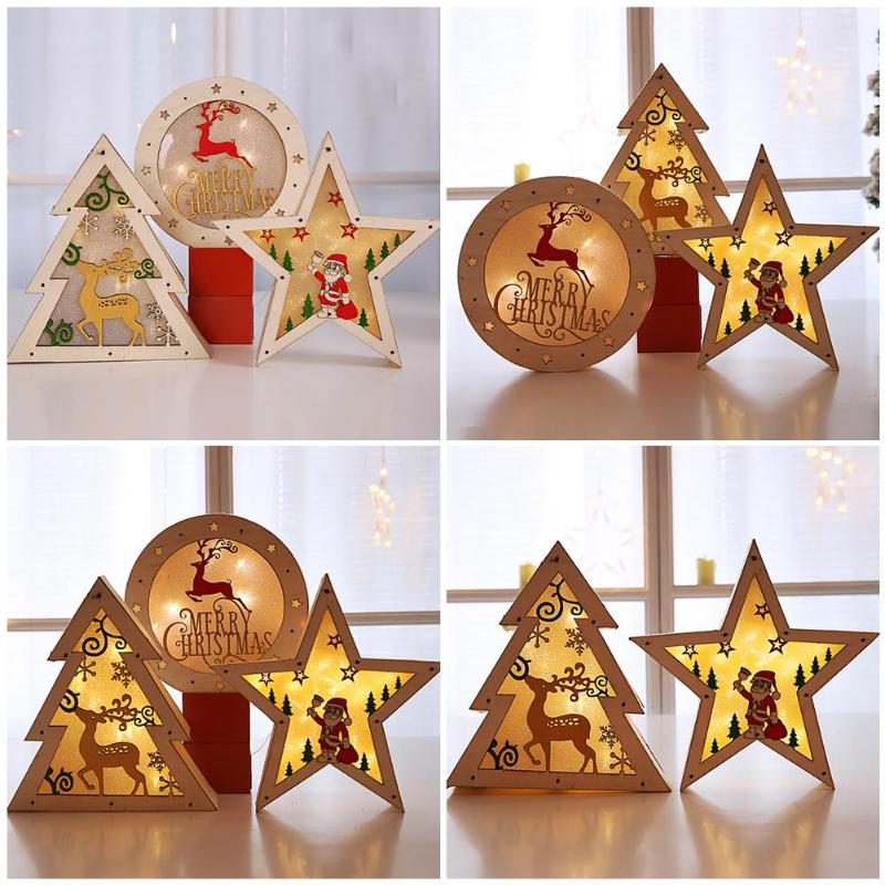 Christmas Luminous Wood Pattern Home Office Decoration Gift Crafts Ornament - ebowsos