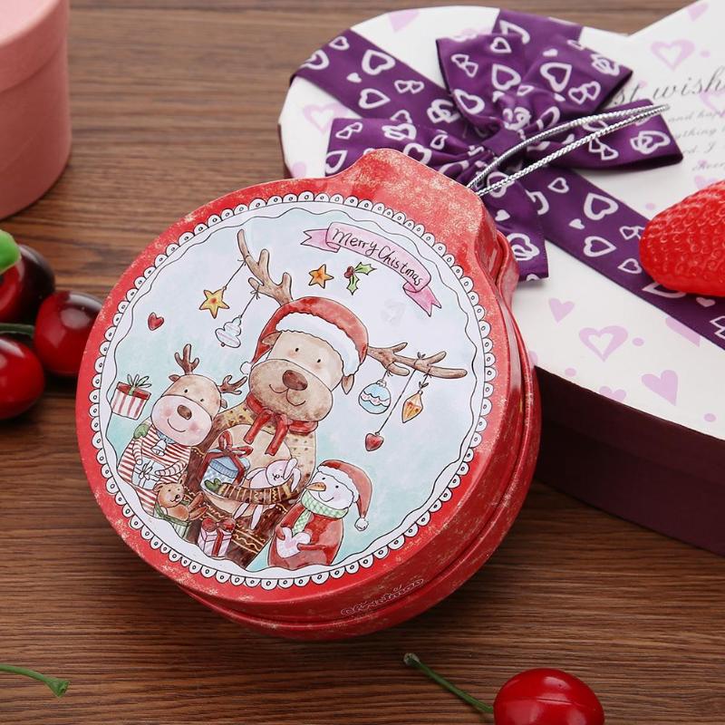 Christmas Round Tin Candy Box Gift Christmas Tree Pendant Packing Case Party Tree Hanging Christmas Decoratiuon for Home - ebowsos