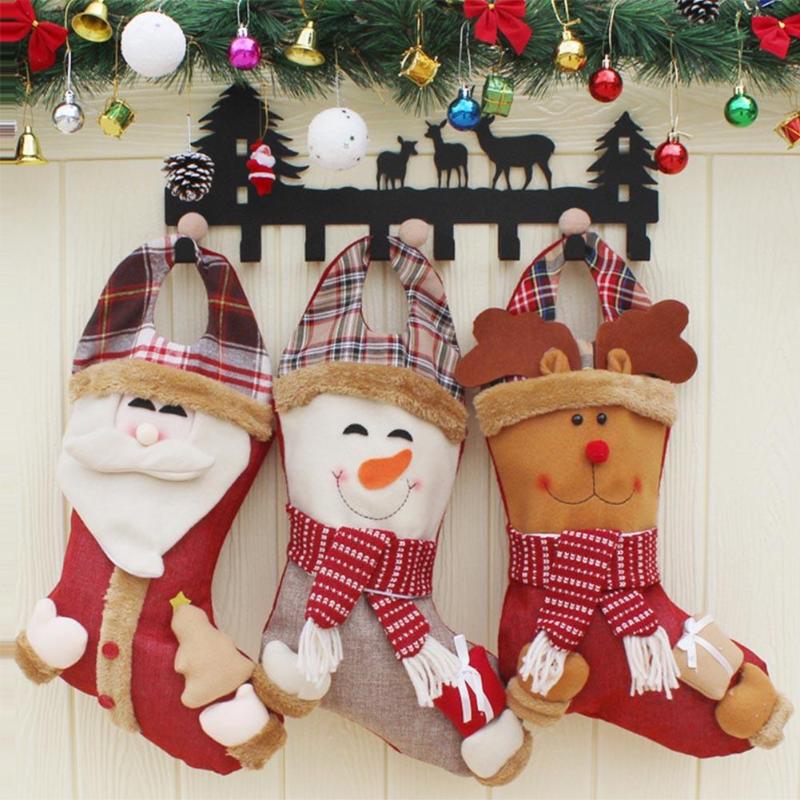 Christmas Stocking Candy Bag Hanging Gift Sock Christmas Pendant Decor - ebowsos