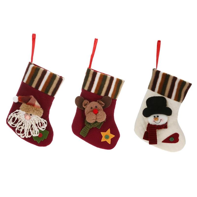 Christmas Stocking Socks Children Gift Candy Bag Christmas Tree Ornaments - ebowsos