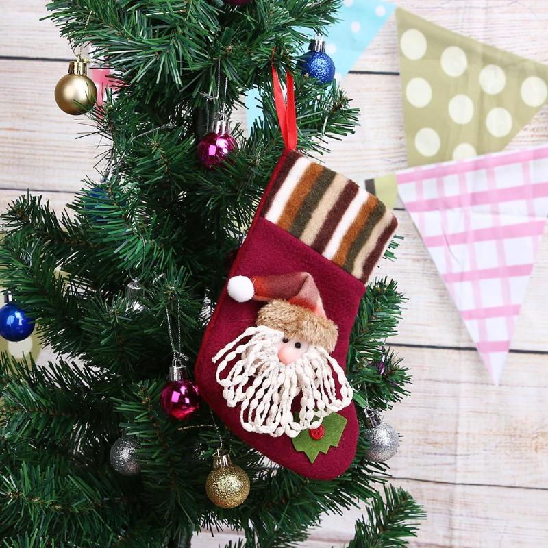 Christmas Stocking Socks Children Gift Candy Bag Christmas Tree Ornaments - ebowsos