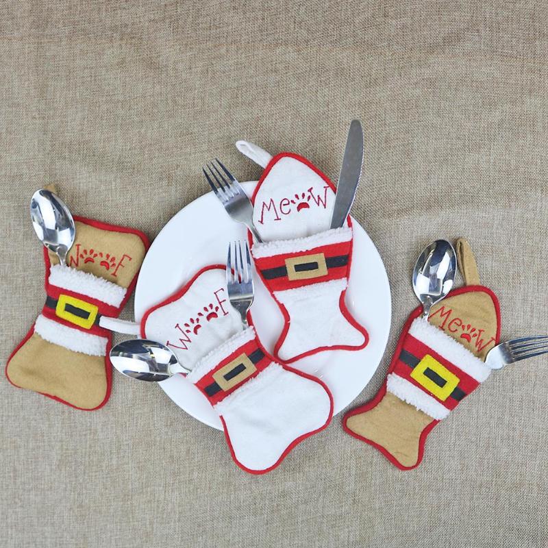 Christmas Stocking Socks Gift Bag Creative and Unique Decoration Projects Fashionable Cutlery Holder Xmas Tree Hanging Decor - ebowsos