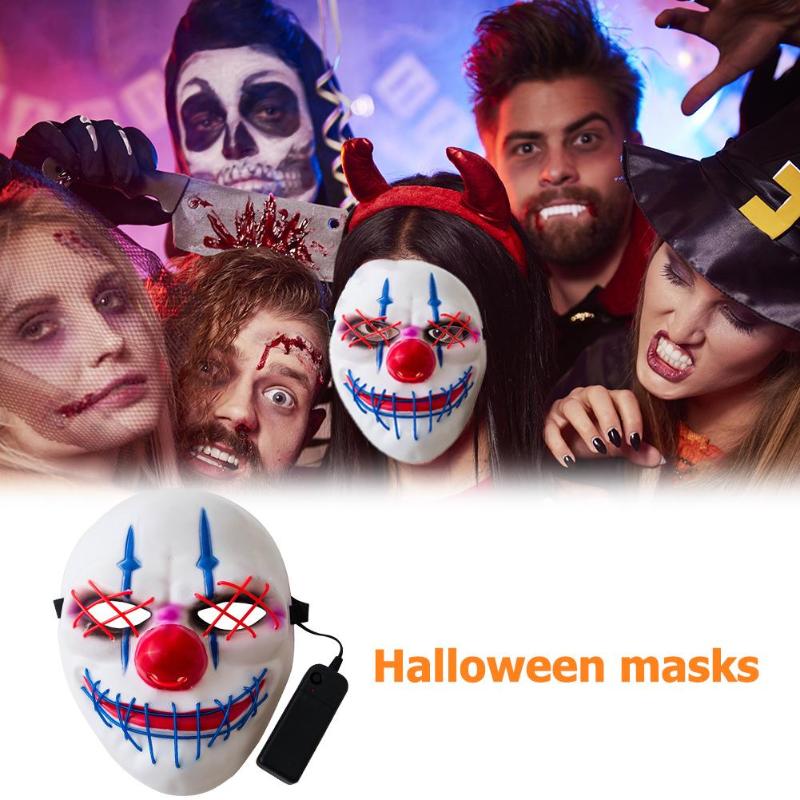 Classic Bigmouth Joker Shaped LED Cold Light Luminous Mask Impact Resistance No Deformation Halloween Role Playing Mask - ebowsos