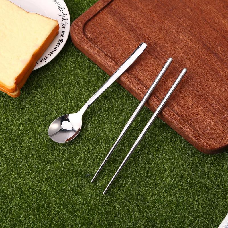 Classic Chopsticks Spoon Stainless Steel Fine Workmanship Ingenious Design Kitchen Accessory Tableware Set Travel Cutlery - ebowsos