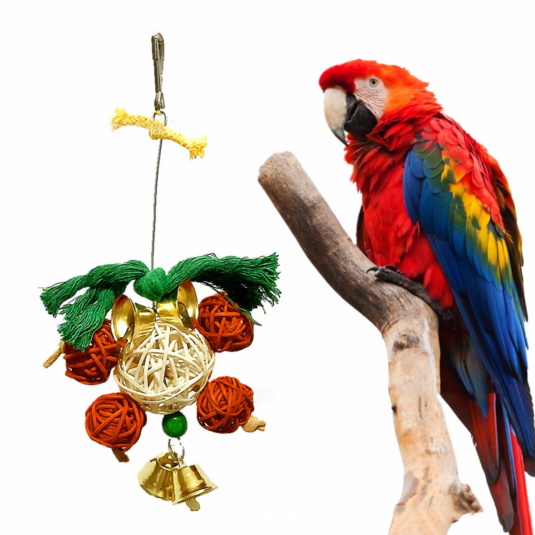 Cockatiel Parrot Toys Bird Hanging Bell Cage Toys For Parrots Bird Funny Chain Swing Toy Pet Bird Supplies-ebowsos