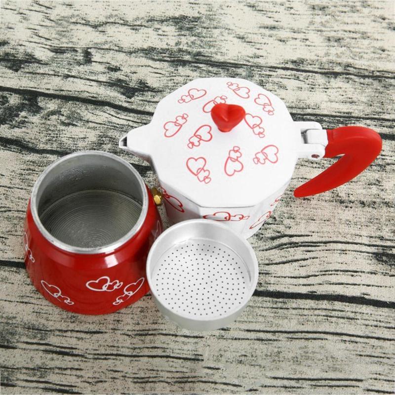 Coffee Pot Moka Pot Coffee Maker Red Heart Printed Aluminum Alloy Espresso Mocha Coffee Pot Kit Percolator Cafetiere Tools Kit - ebowsos