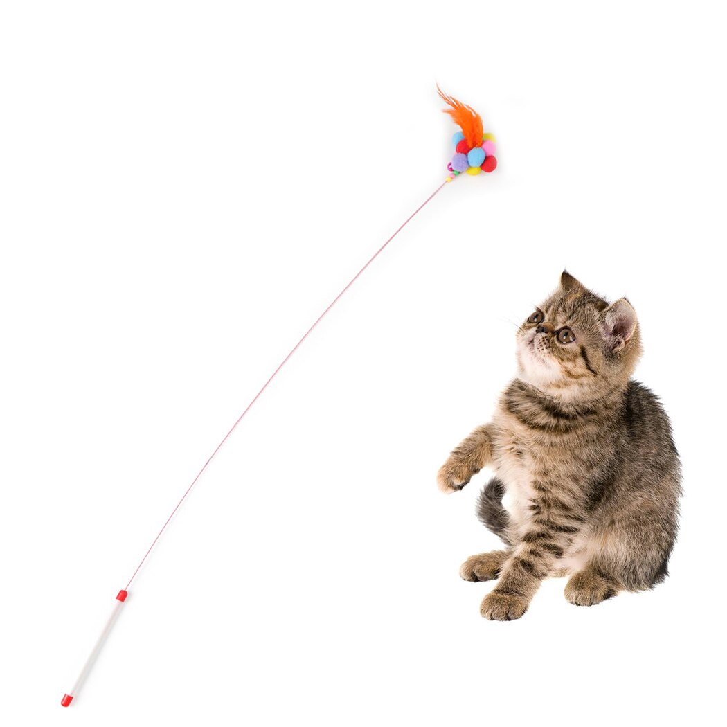 Colorful Ball Feathers Cat Teaser Lovely Bell Flexible Training Cat Teaser Wand Cat Interactive Toy Pet Supplies-ebowsos