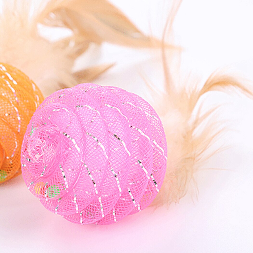 Colorful Cats Feather Balls Toy Scratching Cats Toys Play Interactive Chewing Plastic Pipe Roll Ball Training Toys-ebowsos