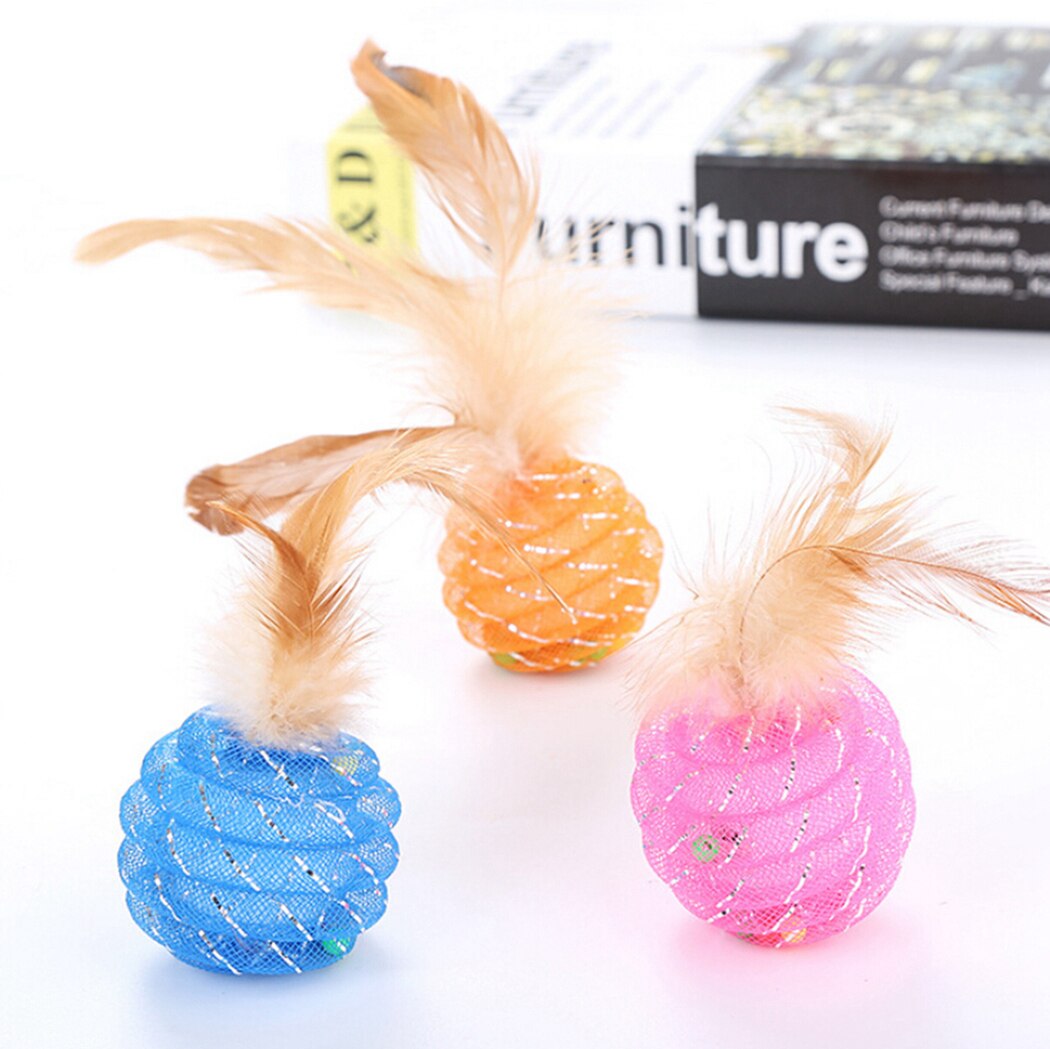 Colorful Cats Feather Balls Toy Scratching Cats Toys Play Interactive Chewing Plastic Pipe Roll Ball Training Toys-ebowsos