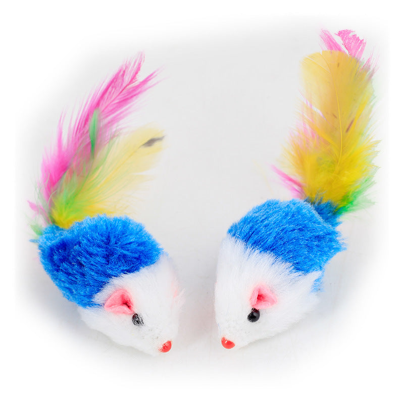 Colorful Pet Supply Soft Plush False Mice Mouse Cat Dog Toys Interactive Toy with Colorful Feather-ebowsos