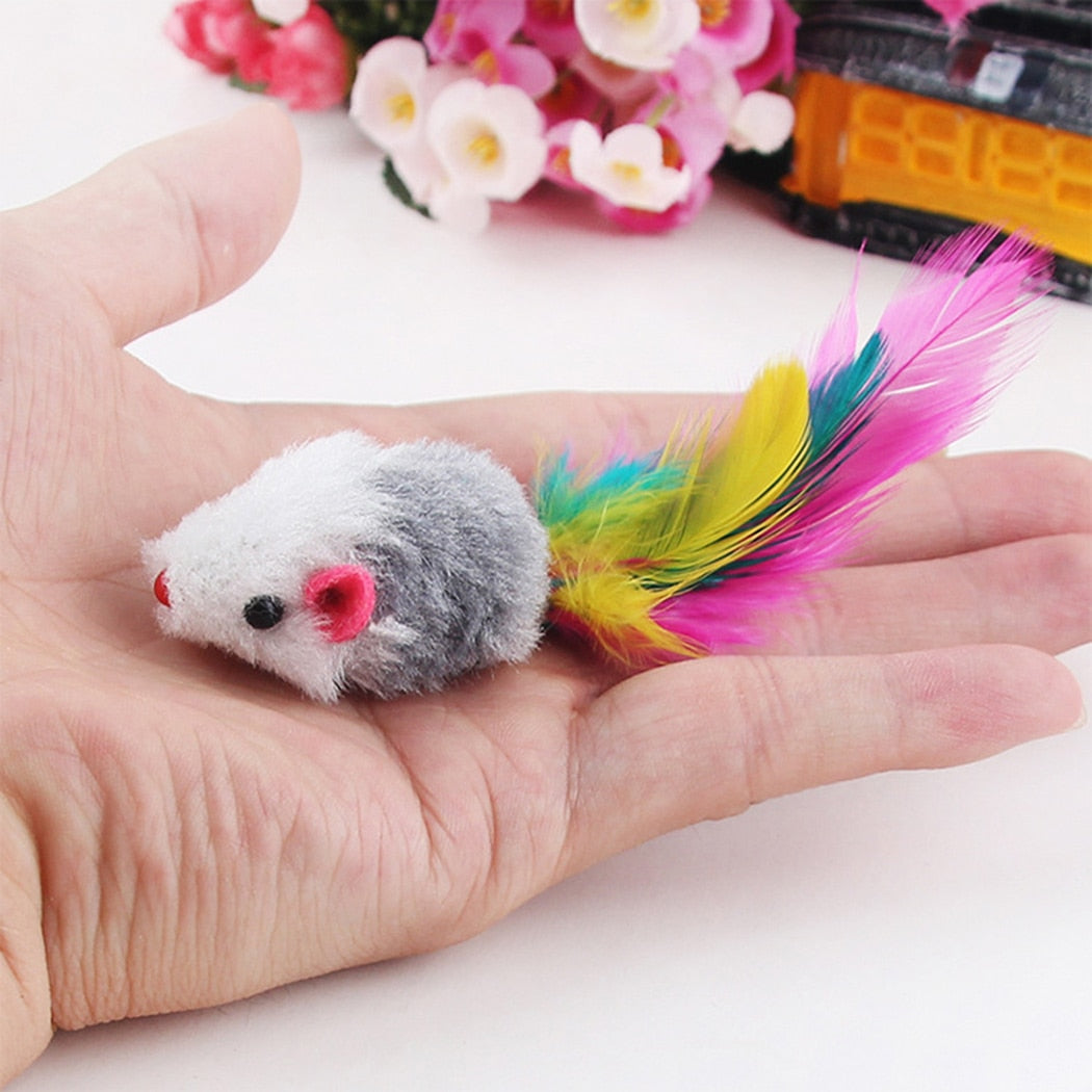 Colorful Pet Supply Soft Plush False Mice Mouse Cat Dog Toys Interactive Toy with Colorful Feather-ebowsos