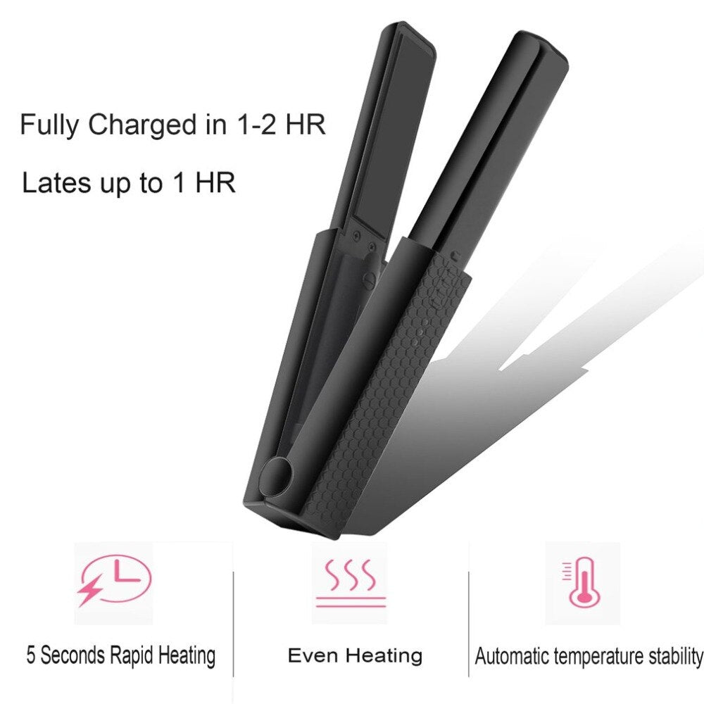 Cordless Hair Straightener and Curling Iron Rechargeable Ceramic Flat Iron with USB Charging - ebowsos