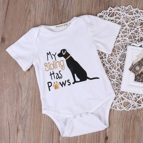 Cotton Toddler Infant Baby Boys Girls Short Sleeve Cute Dog Romper Jumpsuit Clothes Outfits - ebowsos