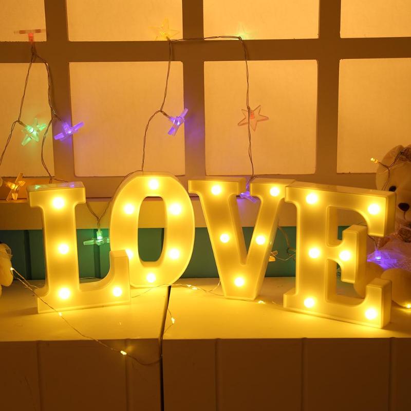 Creative 3D 26 White Letter Alphabet LED Marquee Sign Light Indoor Wall Hanging Night Lamp Bedroom Wedding Birthday Party Decor - ebowsos