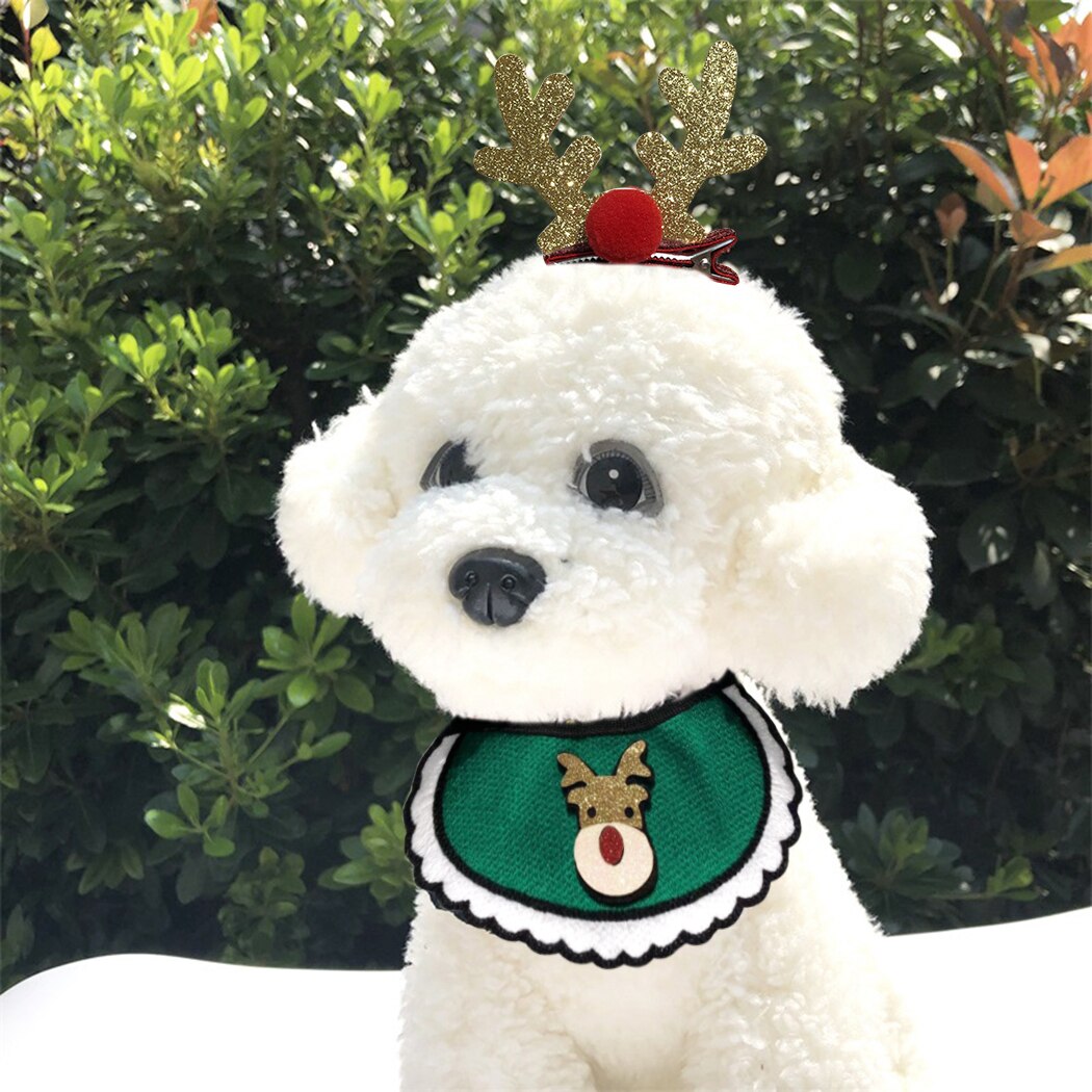 Creative Christmas Pet Bandana Fashion Cute Dog Bandana Bib Pet Bib With Dog Hair Clip Set Pet Supplies Party Dress Up-ebowsos