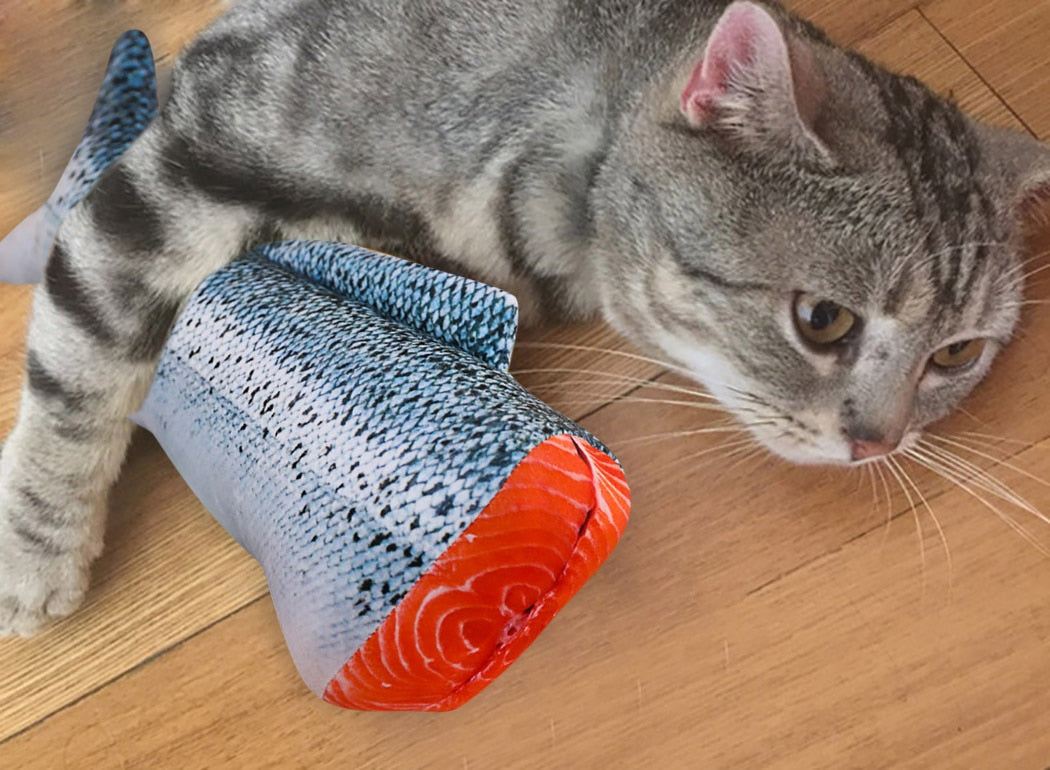 Creative Interesting Plush Simulation Fish Cat Mint Artificial Fish Shape Pet Chew Toy Pet Interactive Training Supplies-ebowsos