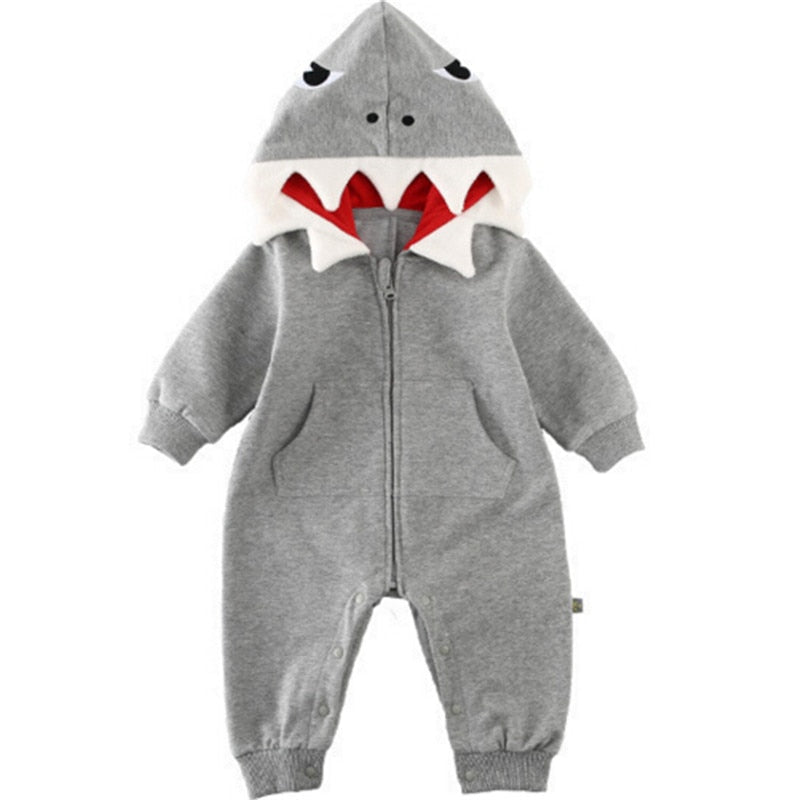 Cute Baby Boy Girl Shark Autumn Long Sleeve Romper Playsuit Winter Hooded Clothes Outfit - ebowsos