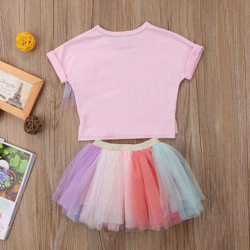Cute Baby Girls Clothing Set Unicorn Top Long Sleeve Cotton T-shirt Lace Tutu Skirt Outfits Set Clothes Summer - ebowsos
