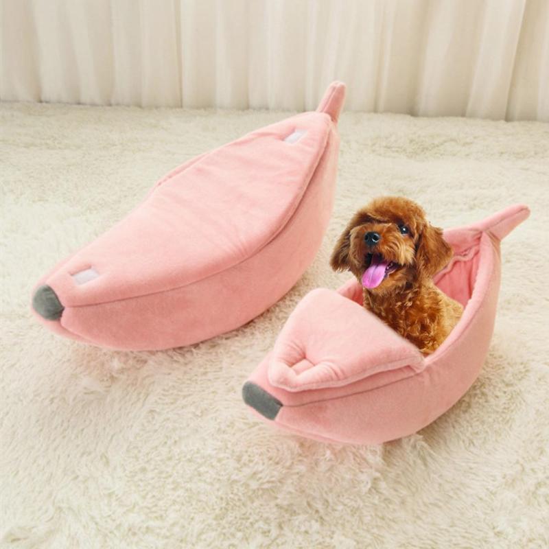 Cute Banana Shape Warm Pets Bed House Dog Puppy Mat Basket Cozy Cat Nest Kennel Ultra-soft Short Plush Comfortable and Warm - ebowsos