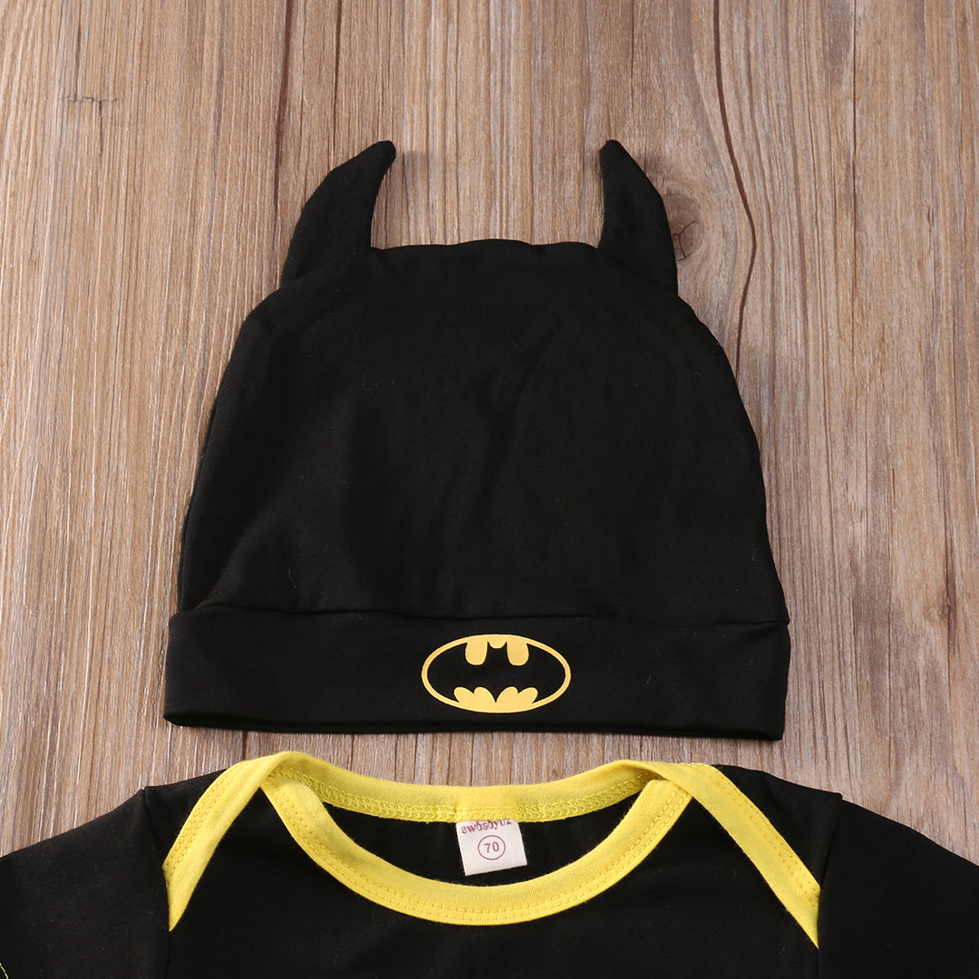 Cute Batman Newborn Baby Boys Infant Rompers+Shoes+Hat 3Pcs Outfit Clothes Set - ebowsos