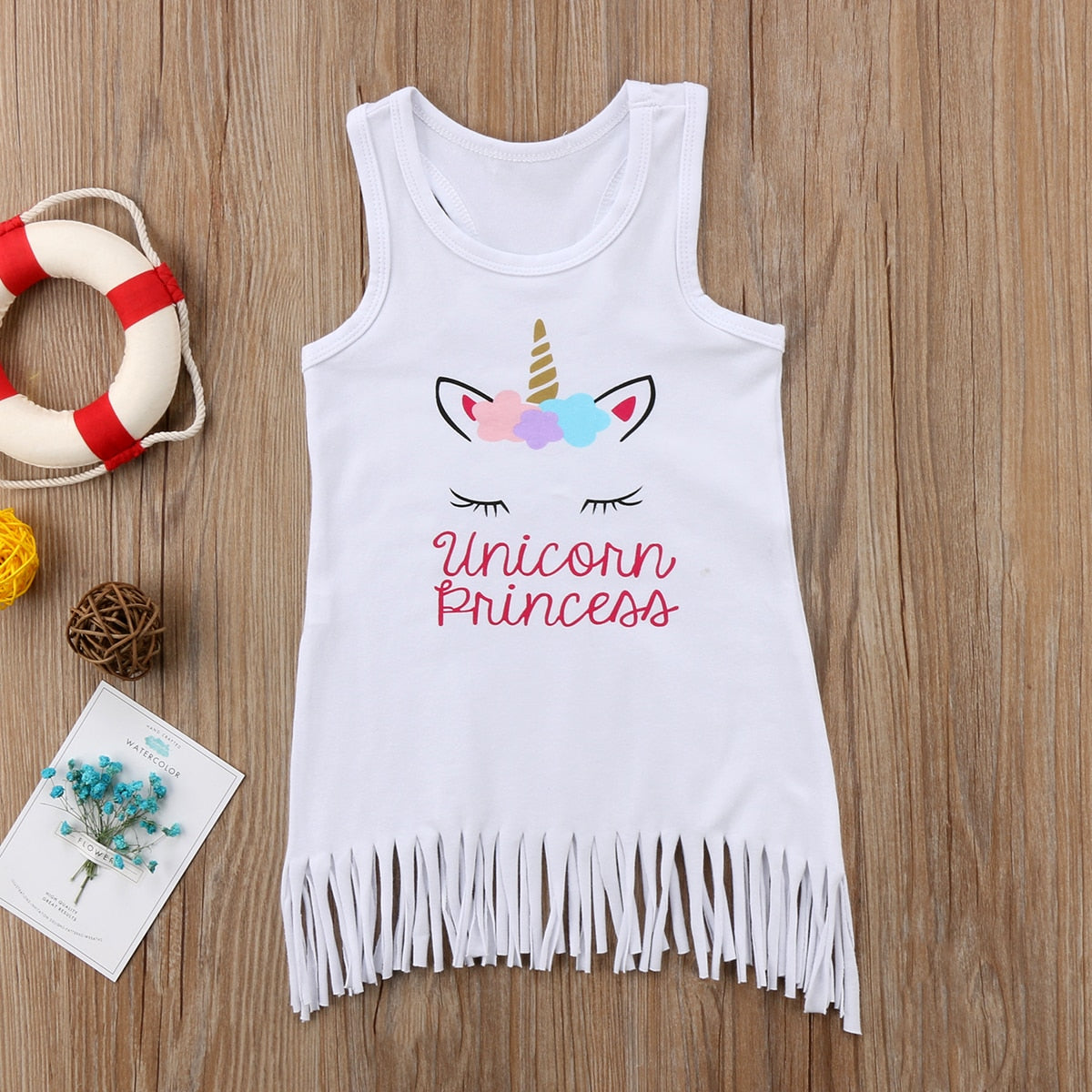 Cute Cartoon Unicorn Summer Toddler Kids Baby Girl Dress Sleeveless Party Tassel Tops Summer Clothes - ebowsos