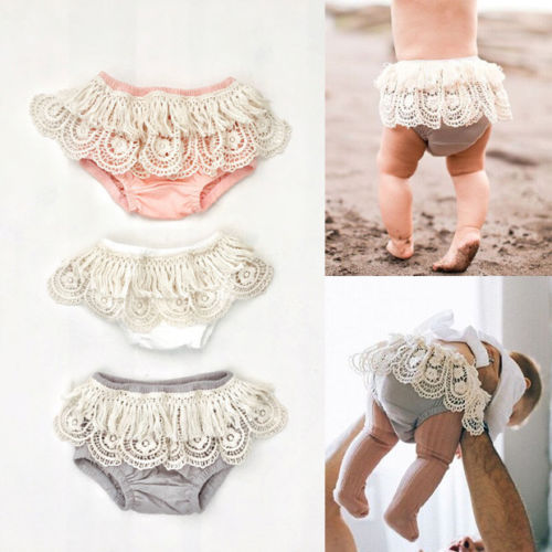 Cute Children Princess Clothing Baby Girl Lace Pants Toddler Ruffle Frilly Nappy Cover Bloomer Short Pants - ebowsos
