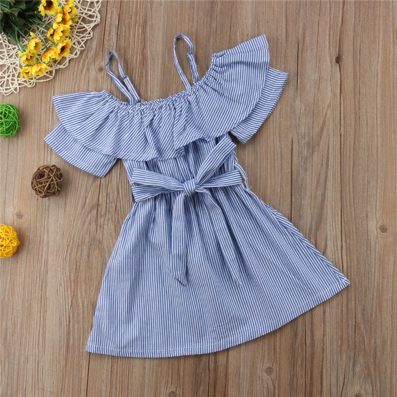 Cute Children Summer Kids Dress Baby Girls Striped Off-shoulder Sling Dresses Party Gown Formal Dress Clothes - ebowsos