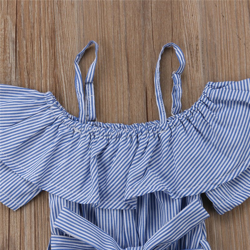 Cute Children Summer Kids Dress Baby Girls Striped Off-shoulder Sling Dresses Party Gown Formal Dress Clothes - ebowsos