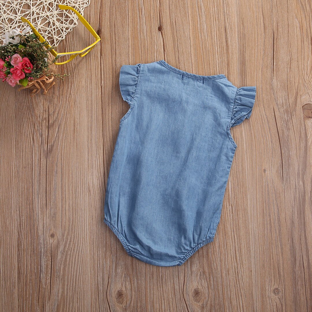 Cute Denim Newborn Infant Baby Girl Short Sleeve Bodysuits Summer Jumpsuit Sunsuit Clothes Outfit One-Piece - ebowsos