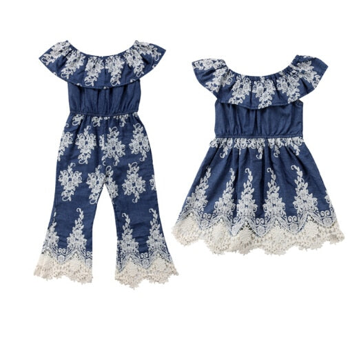 Cute Dress Jumpsuits Toddler Baby Girls Embroidery Lace Floral Blue Mini Dress Romper 2 Style 1-6Y - ebowsos