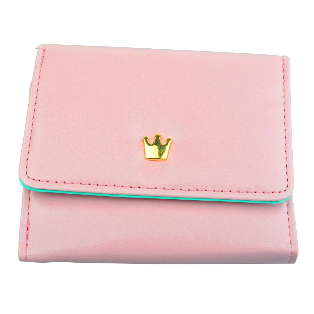 Cute Fashion Ladies Candy Color Solid PU leather 3 fold Hasp Crown Wallet with Small Coin Pocket Inside - ebowsos