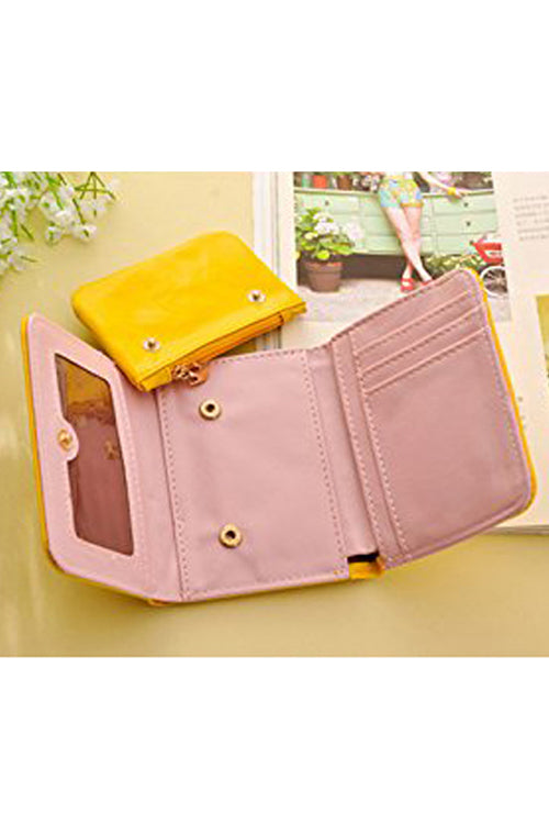 Cute Fashion Ladies Candy Color Solid PU leather 3 fold Hasp Crown Wallet with Small Coin Pocket Inside - ebowsos